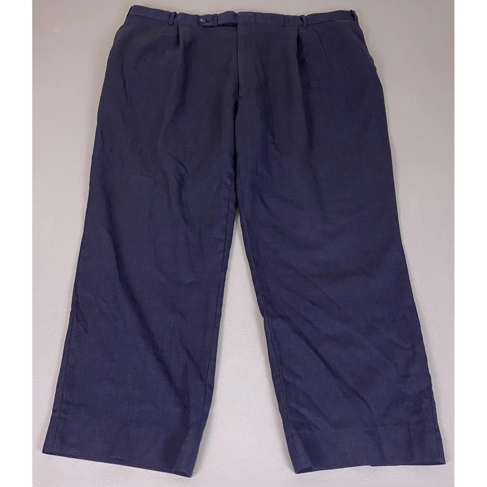 Vintage Dress Pants Trousers Men's‎ 44x28 Navy Blue Pleated Front Relaxed Fit